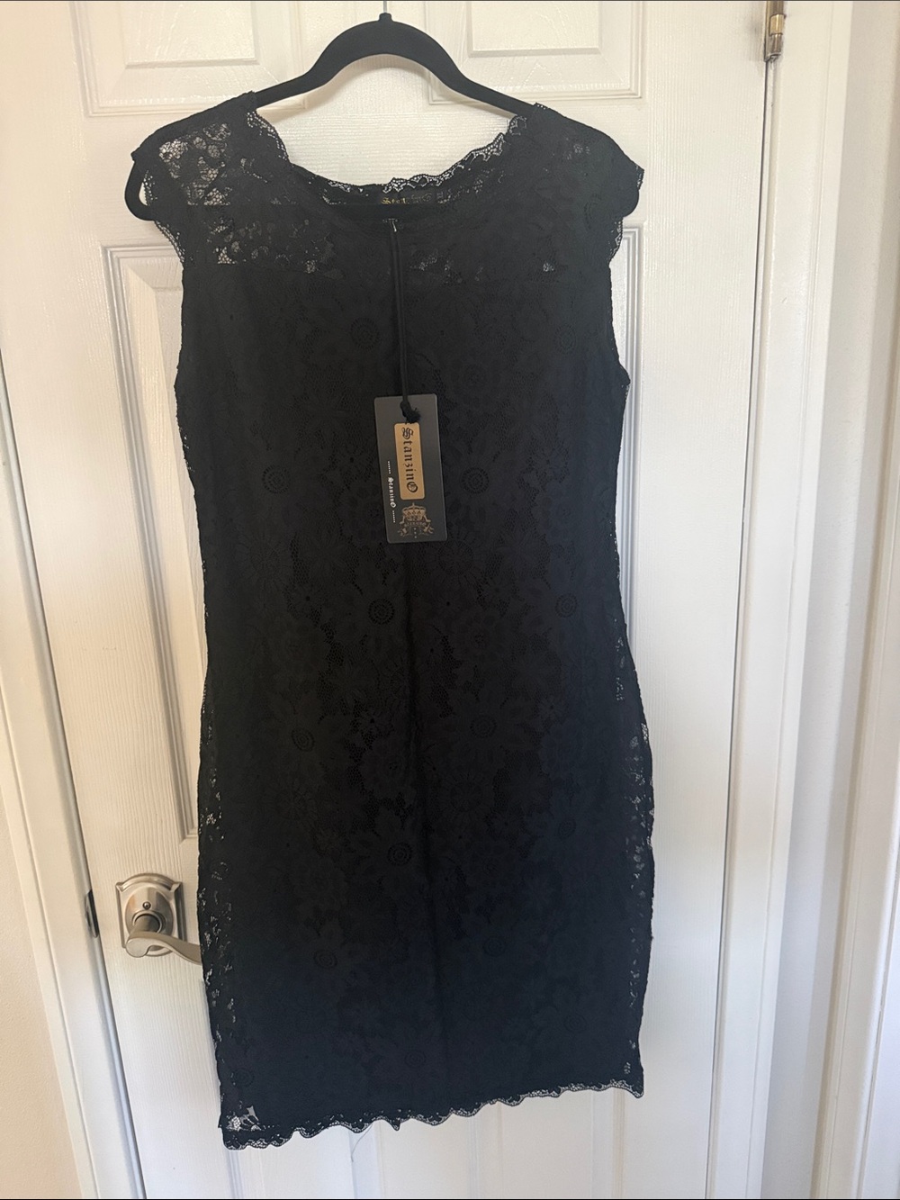 Black Lace Midi Dress with Cap Sleeves